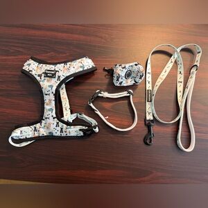 New Pawsome Pets 4 Piece Small Dog Puppy Harness Collar Leash Poo Bag Set Size S